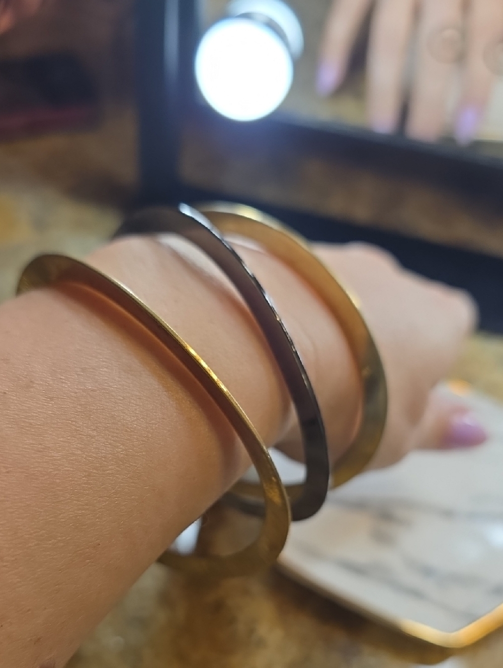 Classic Gold Tone and Black Bangle Bracelet Set - Unbranded